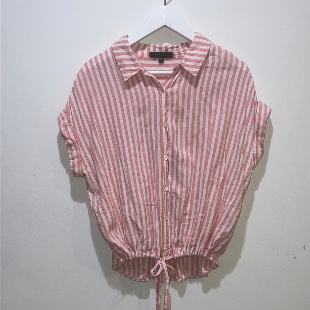 Sanctuary Pink and White Boyfriend Short Sleeve Button Down Shirt Size Large